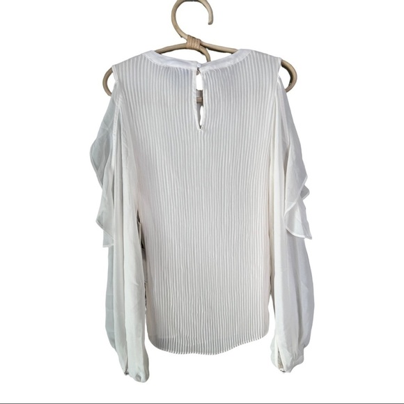 Soft Ecru Pleated Cutout Sleeve Ruffle Cold Shoulder Golden Daze by 1.STATE NEW - Picture 3 of 11